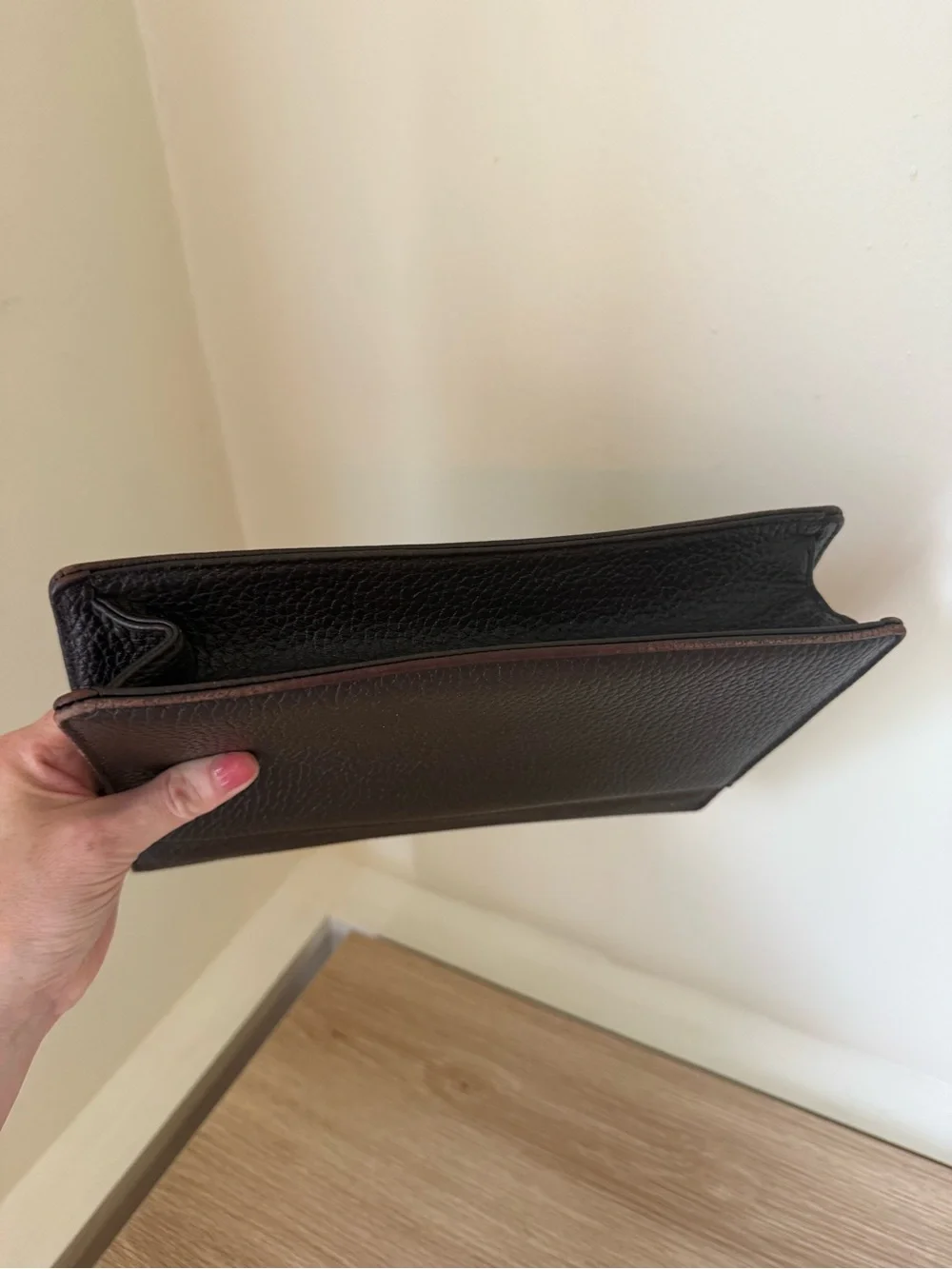 Vintage Burberry Dark Brown Pebbled Leather Wristlet/Clutch with Lock & Key